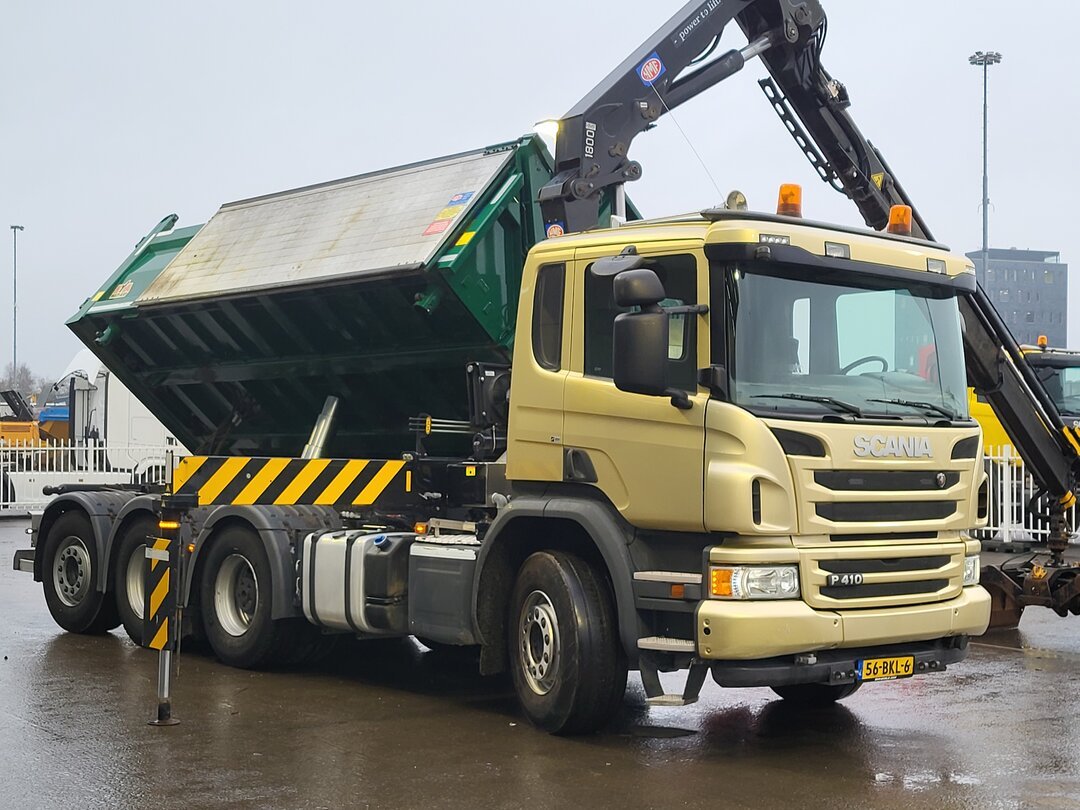 Scania P410 Tipper HMF 1800K3 Crane HSW 2-side tipper Lift+Steering axle – foto 10 – kavel bij BAS World Auctions, Veghel