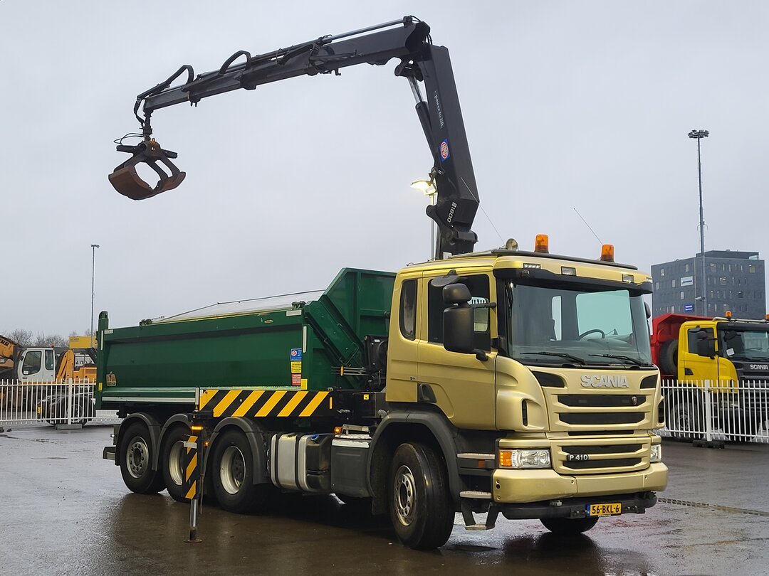 Scania P410 Tipper HMF 1800K3 Crane HSW 2-side tipper Lift+Steering axle – foto 3 – kavel bij BAS World Auctions, Veghel