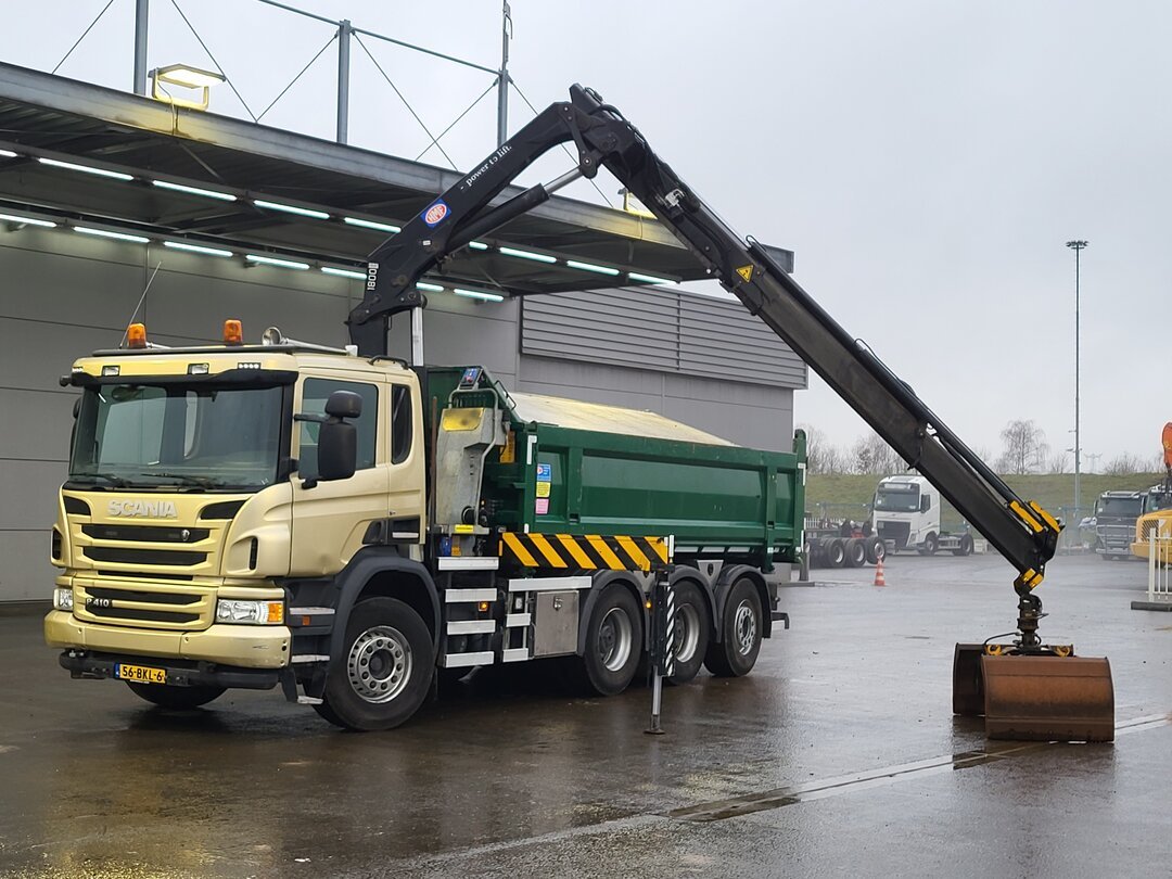 Scania P410 Tipper HMF 1800K3 Crane HSW 2-side tipper Lift+Steering axle – foto 4 – kavel bij BAS World Auctions, Veghel