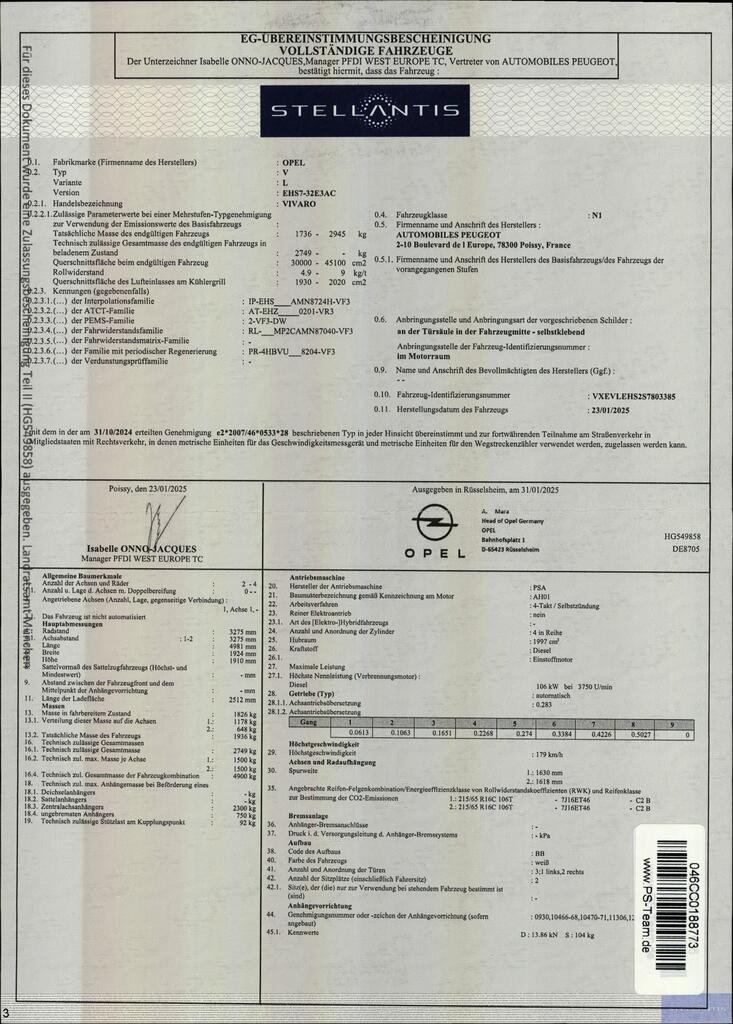 Opel Vivaro Kasten (2019->) DE - Ka4 2.0 D EU6e, Basis M (L2), (Facelift) 2024 - 2025, Kombiinstrument defekt – foto 6 – kavel bij BAS World Auctions, Veghel
