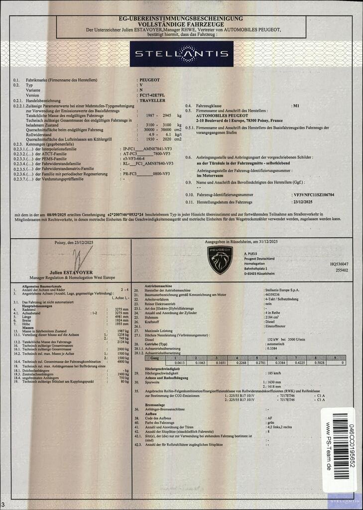 Peugeot Traveller (06.2016->) DE - Bs5 2.2 Diesel 180 FAP EU6e, L2 Active (EURO 6e), (Facelift) 2025 - 2026 – foto 9 – kavel bij BAS World Auctions, Veghel
